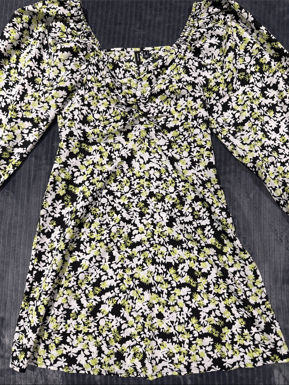 Vero Moda Black Floral Square-Neck Puff Sleeve Mini Dress